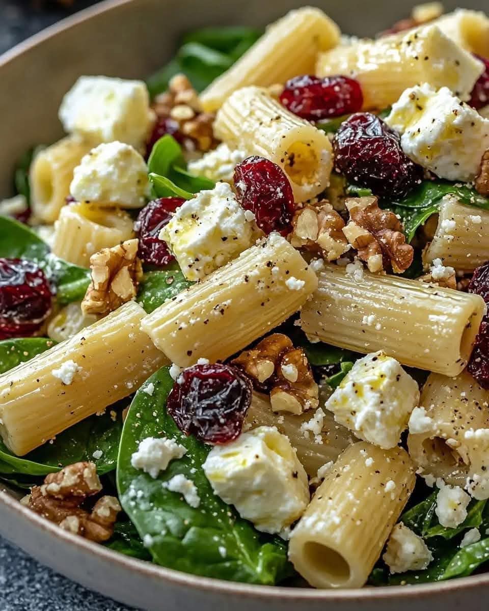 Feta and Cranberry Rigatoni Salad with Lemon Vinaigrette